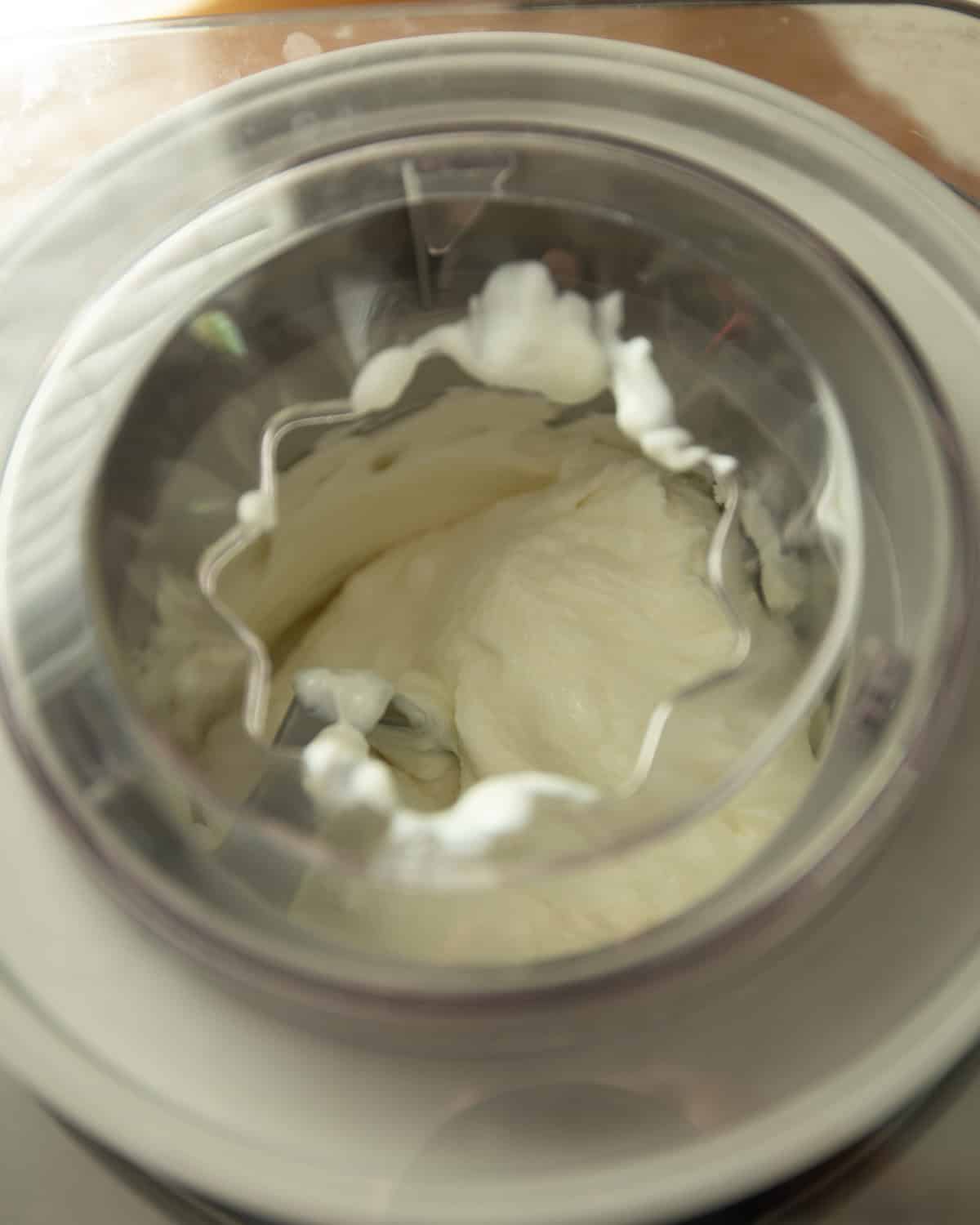 frozen Greek yogurt in an ice cream maker