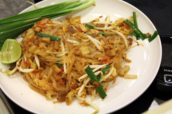 pad thai in a white bowl