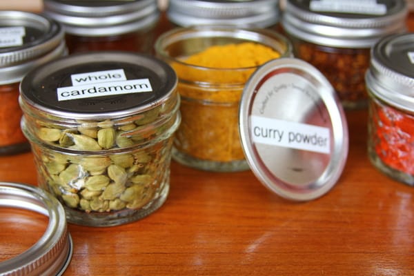 spice jars with spices