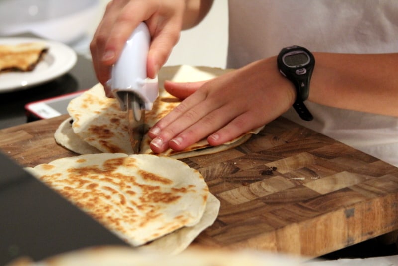 cutting quesadillas into triangles