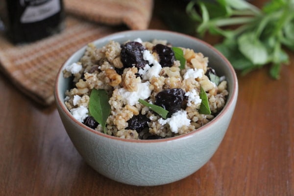 millet salad in a small grey bowl