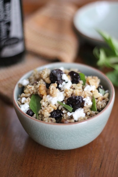 millet salad in a small grey bowl