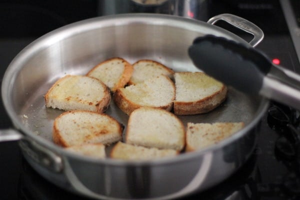 toasting the bread for bruschetta 