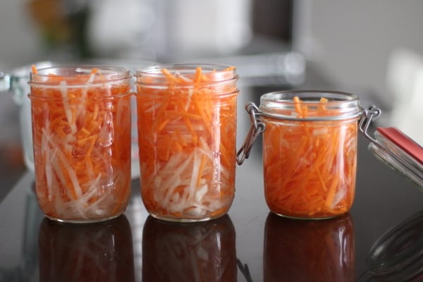 pickled vegetables in glass jars