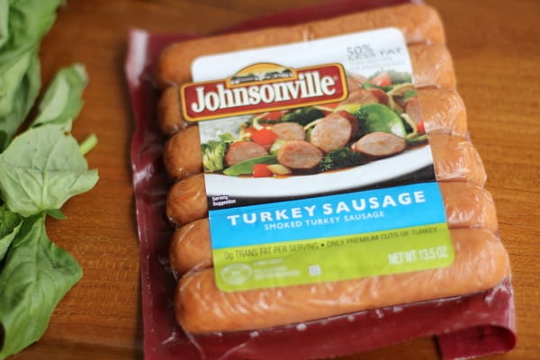 turkey sausage on a wooden cutting board