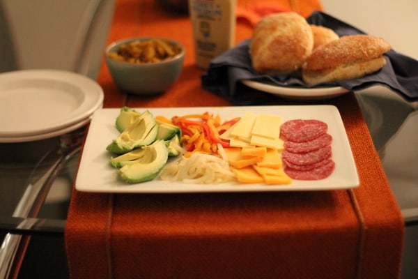 sandwich fixings on a white tray