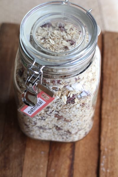homemade oatmeal in a clear glass jar
