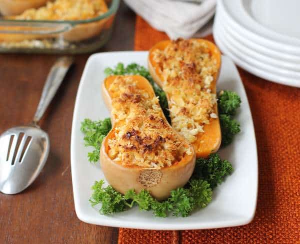 baked butternut squash on a white plate