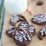 chocolate brownie cookies on a wooden tray