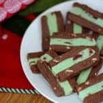 chocolate mint ribbon cookies on a white plate
