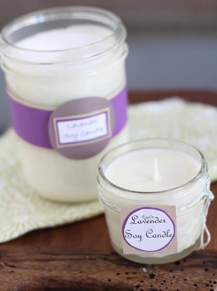 soy candles in glass jars with labels