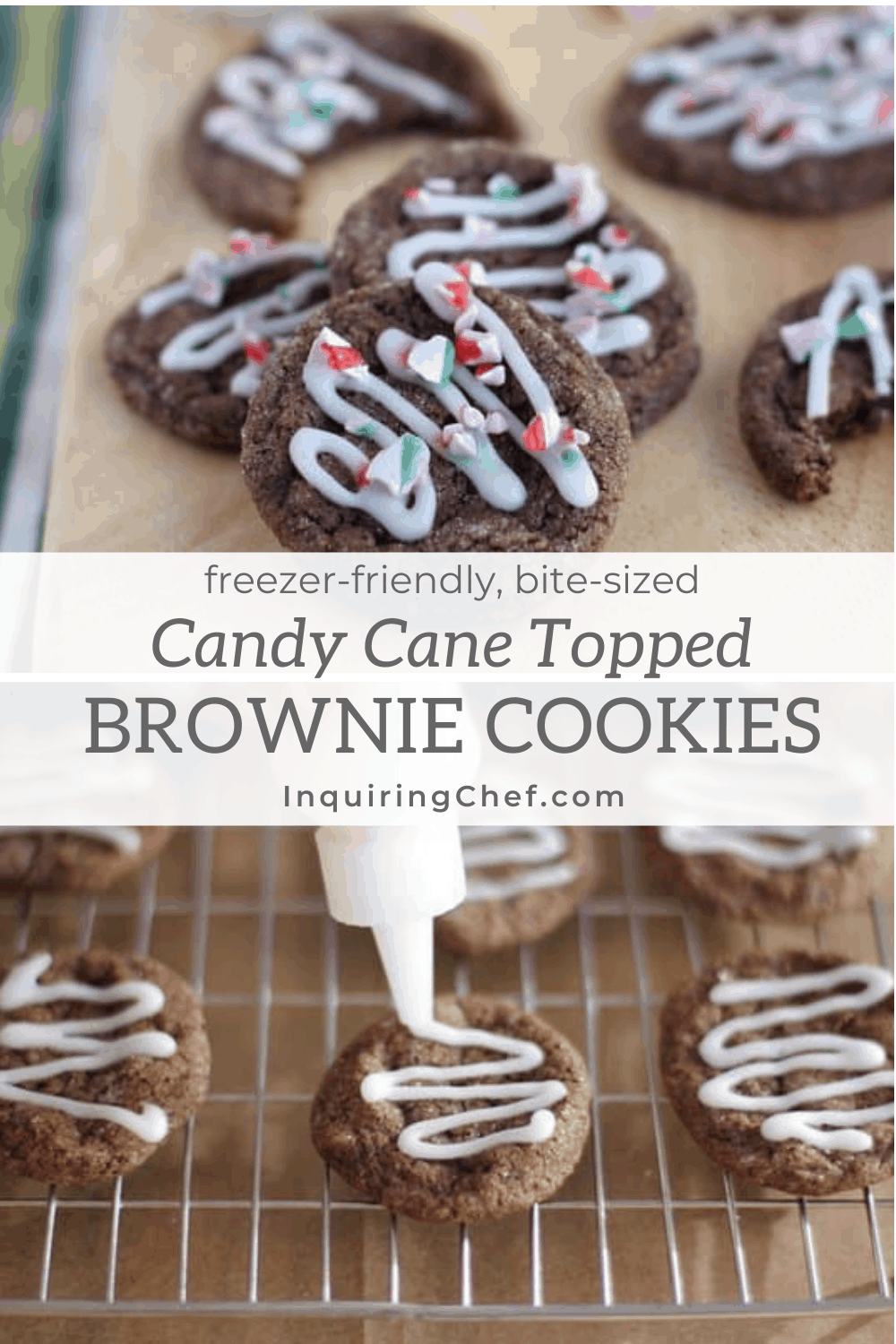 chocolate brownie cookies with candy cane topping