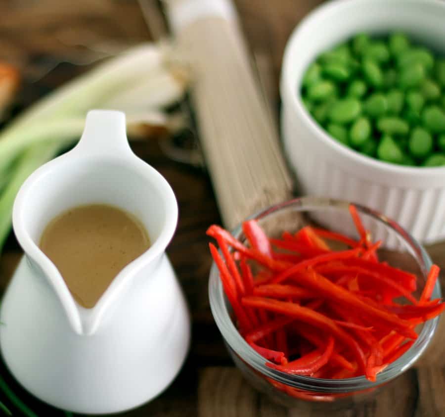 Miso Vinaigrette in a small white pitcher