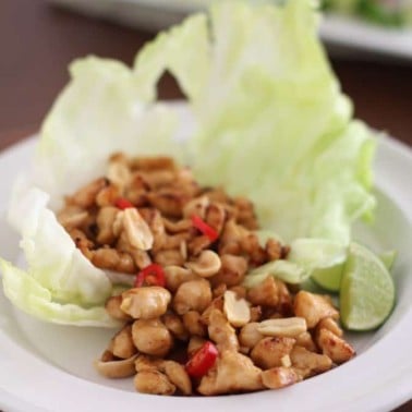 Thai Chicken Lettuce Wraps on a white plate