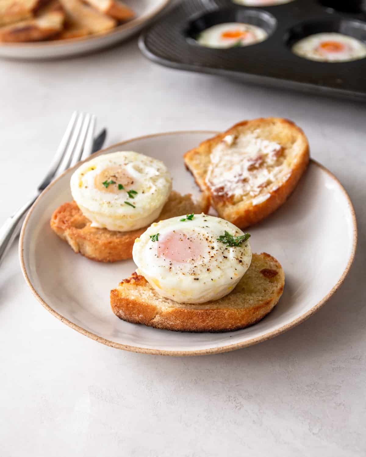 muffin pan baked eggs on toast
