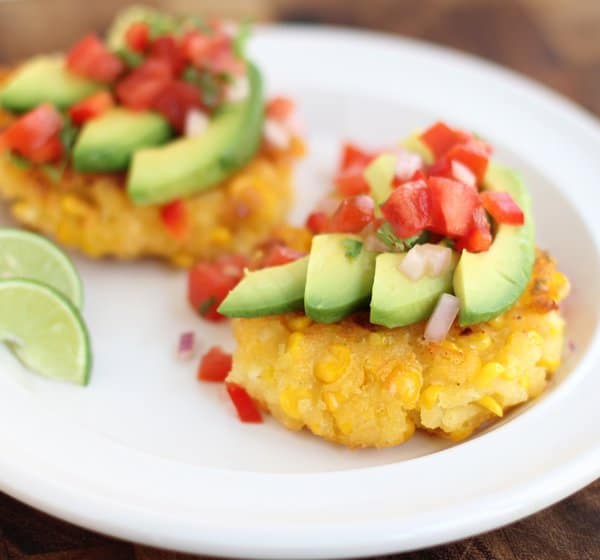 corn cakes on a white plate