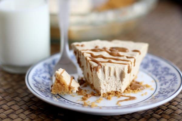 a slice of speculoos pie with a bite taken out 