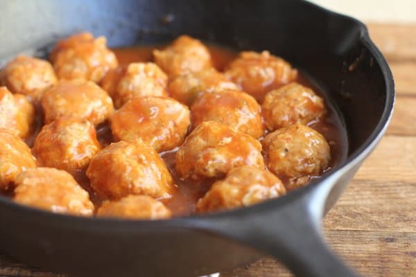 meatballs in a cast iron skillet