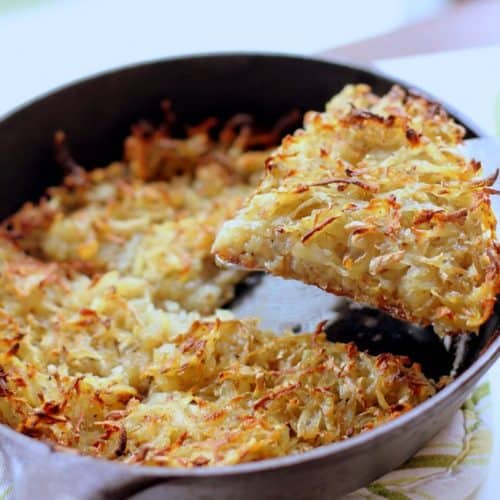 Crispy Skillet Hash Browns with Fried Eggs and Arugula