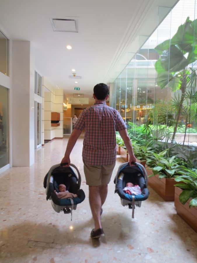 Frank and babies in carriers