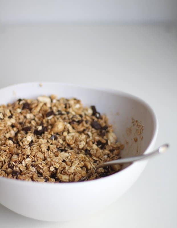 granola in a white bowl