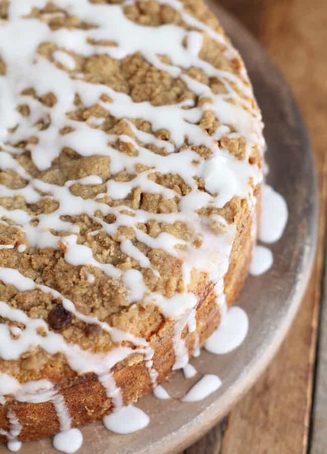 banana coffee Cake on a silver plate