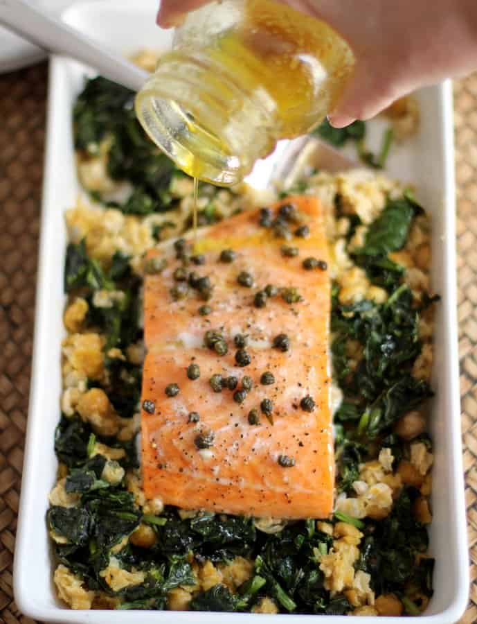Slow-Cooked Salmon with Chickpeas and Greens