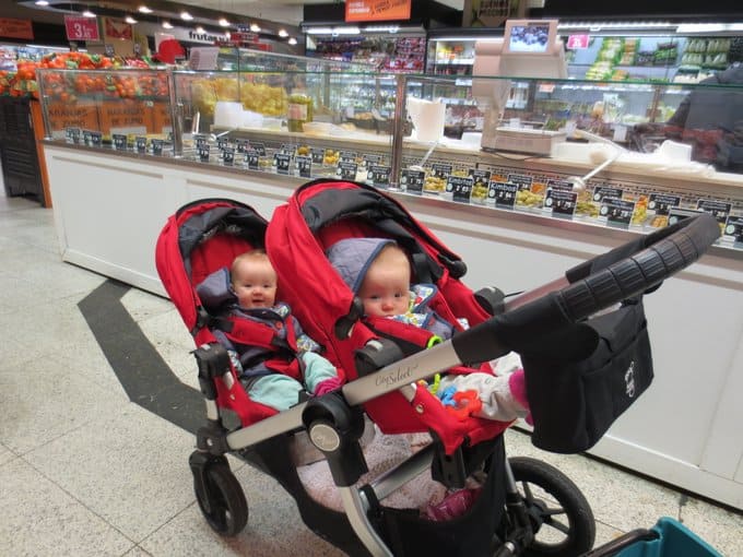 Molly and Clara in the stroller in Madrid