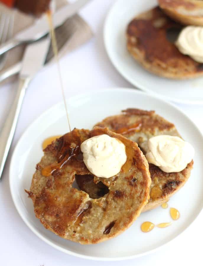 overhead image of drizzling syrup over french toast