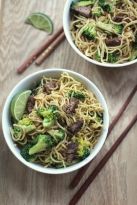 beef noodles in a white bowl