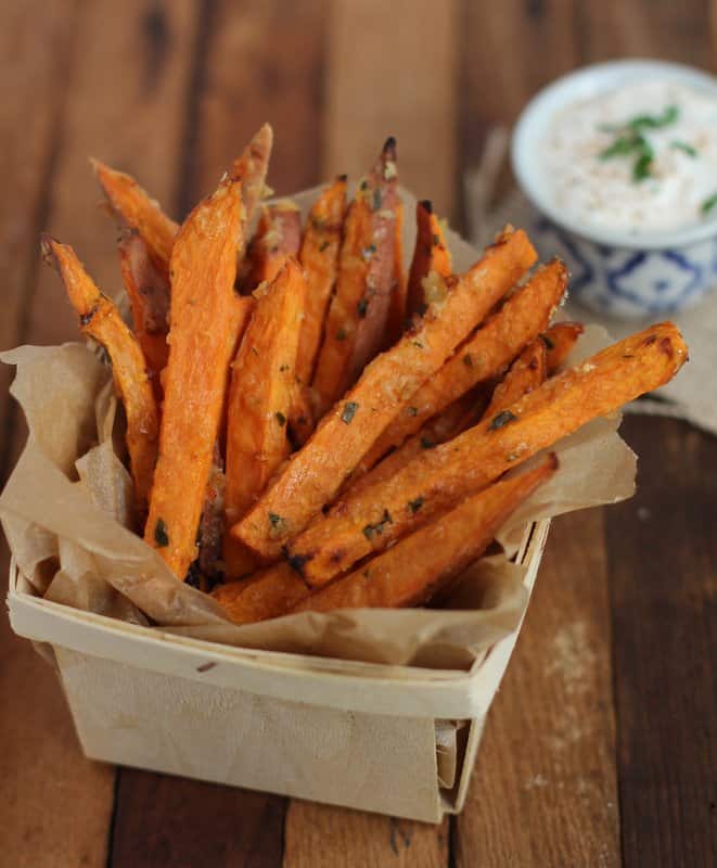 Parmesan-Thyme Baked Sweet Potato Fries | Inquiring Chef