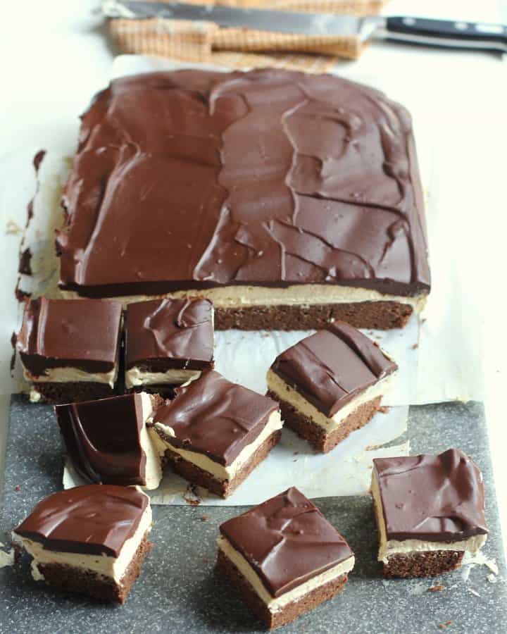 Chocolate Peanut Butter Brownies on a white table