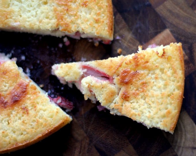 a slice of Semolina Cake on a wooden board