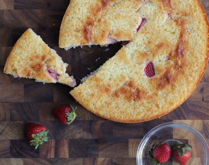 Semolina Cake with Strawberries on a wooden board