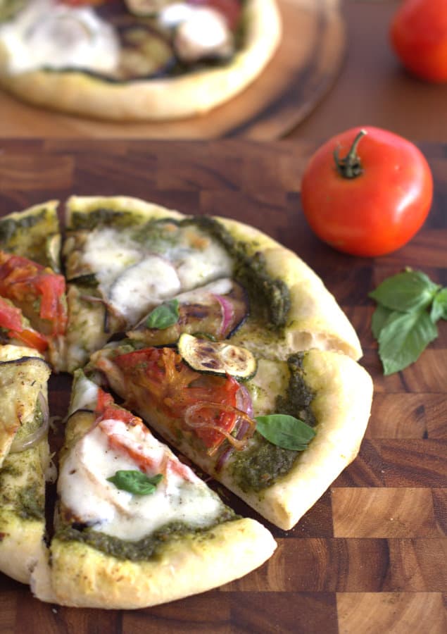 Vegetable Pizza on a wooden tray