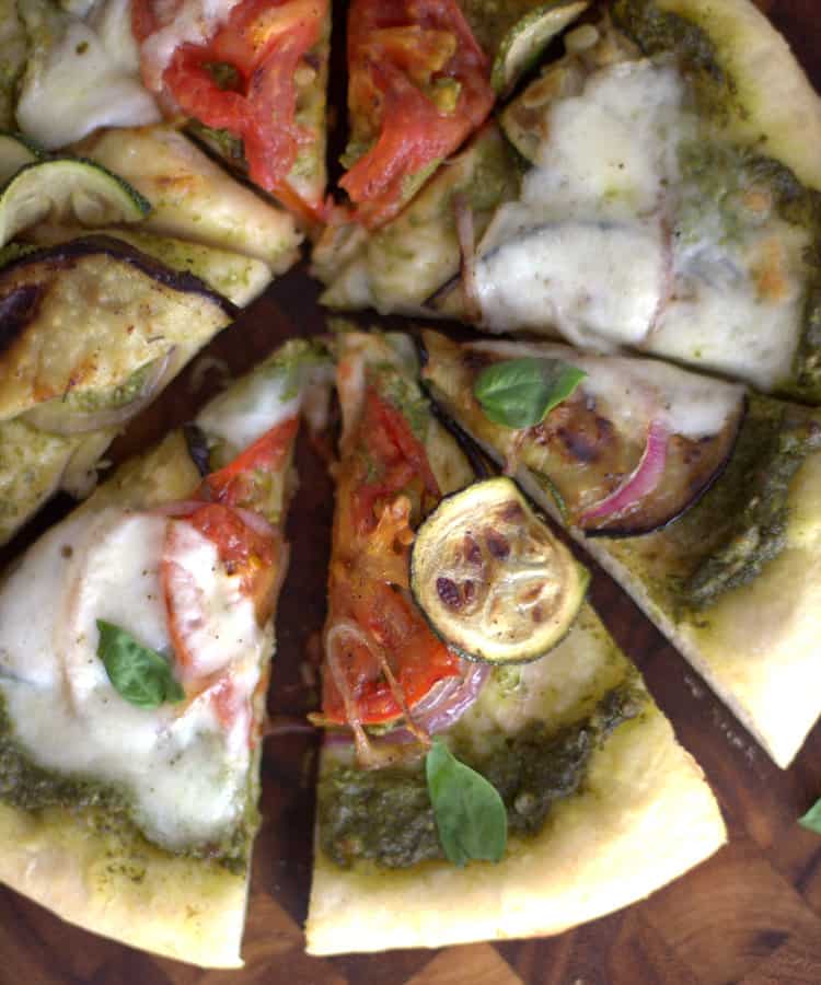 Grilled Vegetable Pizza cut into slices