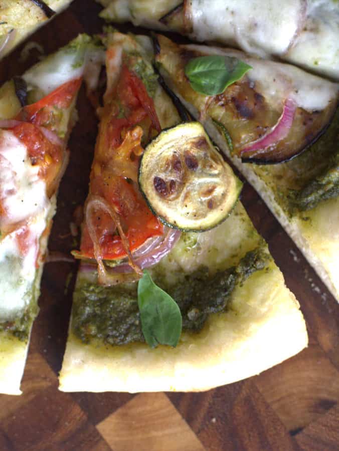 a slice of summer vegetable pizza