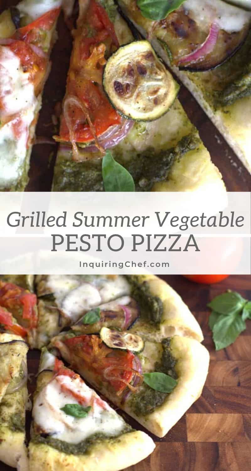 grilled summer vegetable and pesto pizza