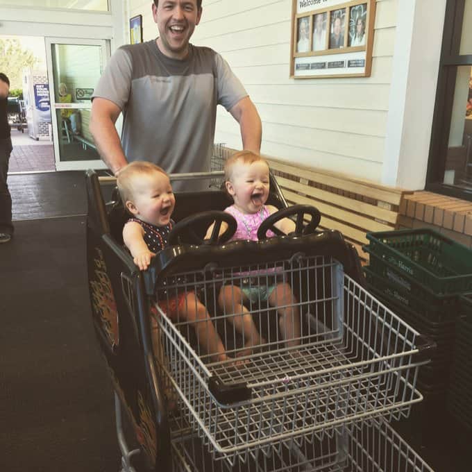 Molly and Clara in the shopping cart