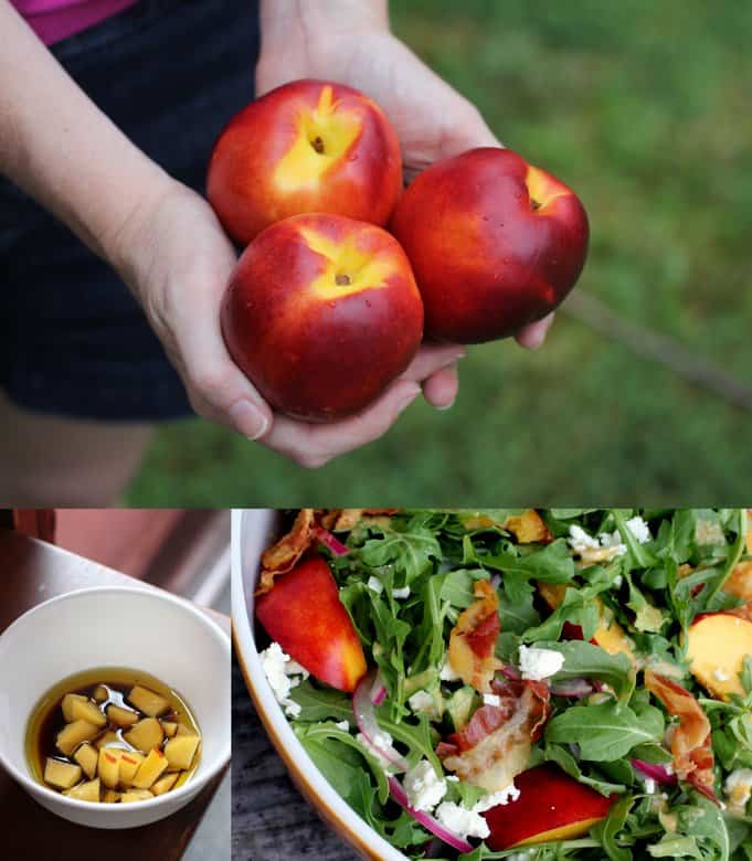 3 nectarines in a woman's hands