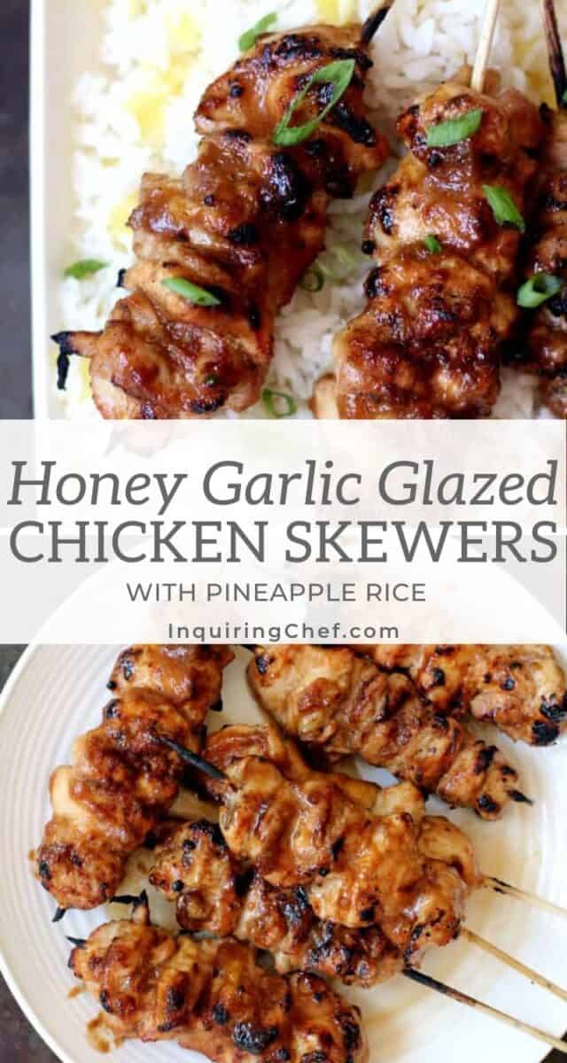 honey garlic glazed chicken skewers with pineapple rice