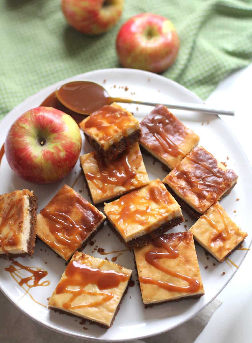 Caramel Apple Cider Bars on a white plate