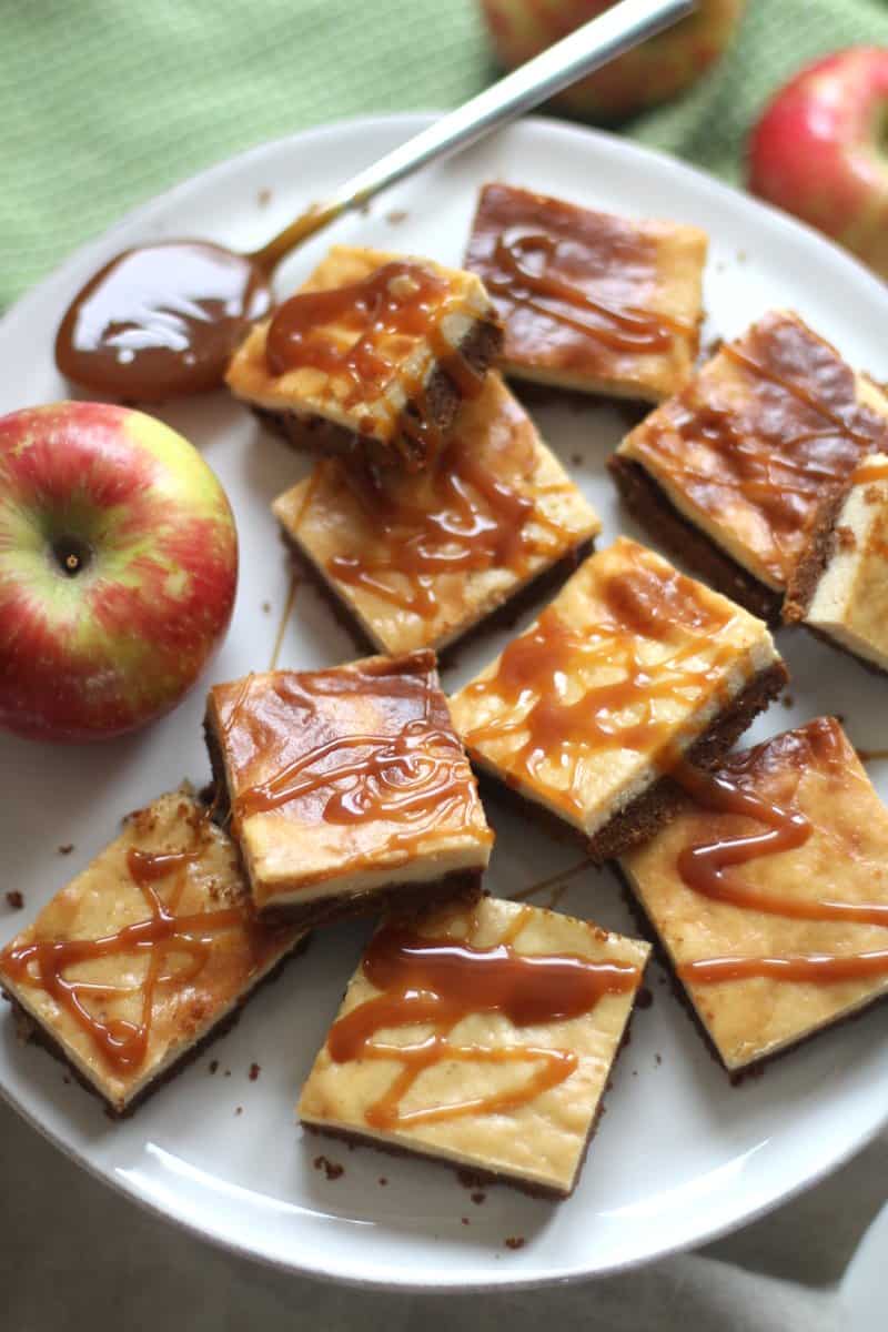 Cider Bars with Caramel Topping on a white plate