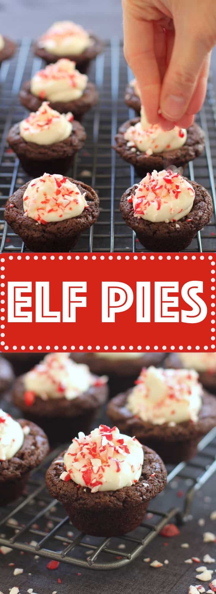 Chewy bite-sized brownies topped with a light, fluffy frosting and crushed candy cane. Designed for Santa's elves, but well-loved by all!