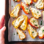 stuffed mini peppers on a sheet pan