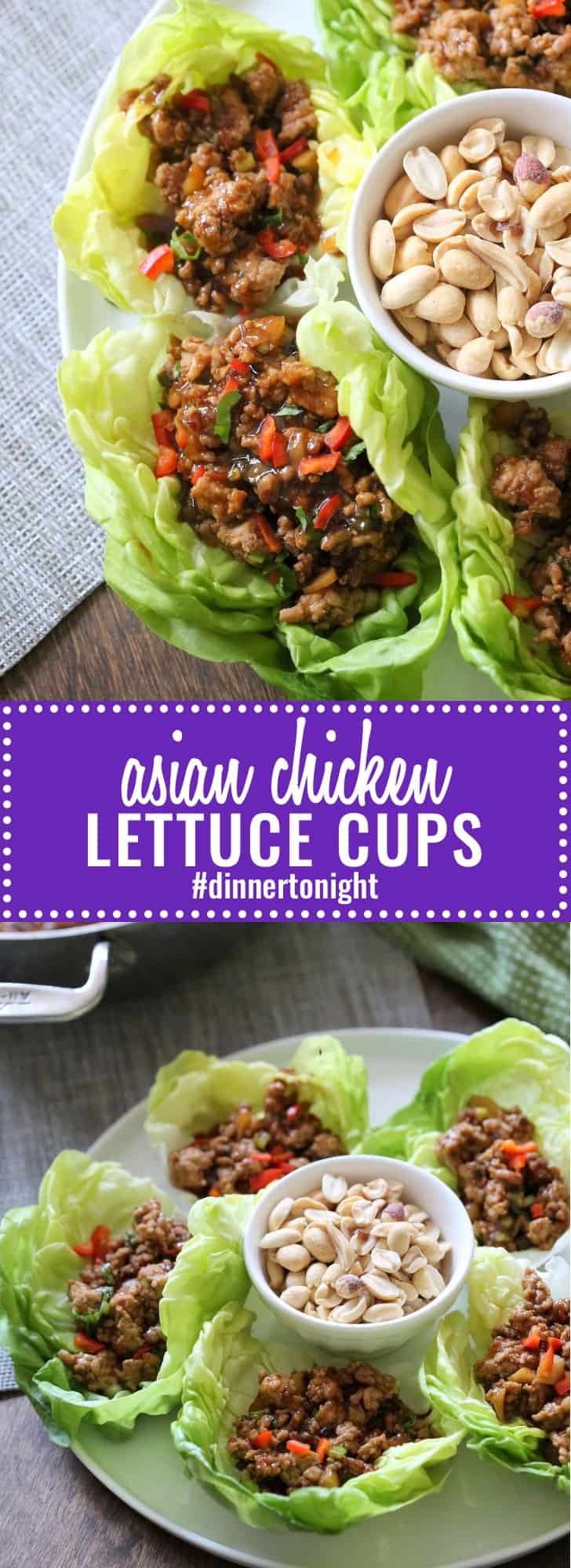 Asian Chicken Lettuce Cups- Super saucy chicken and vegetables in a tangy sweet sauce. Make ahead. Done in less than 30 minutes! #dinnertonight #lettucewraps