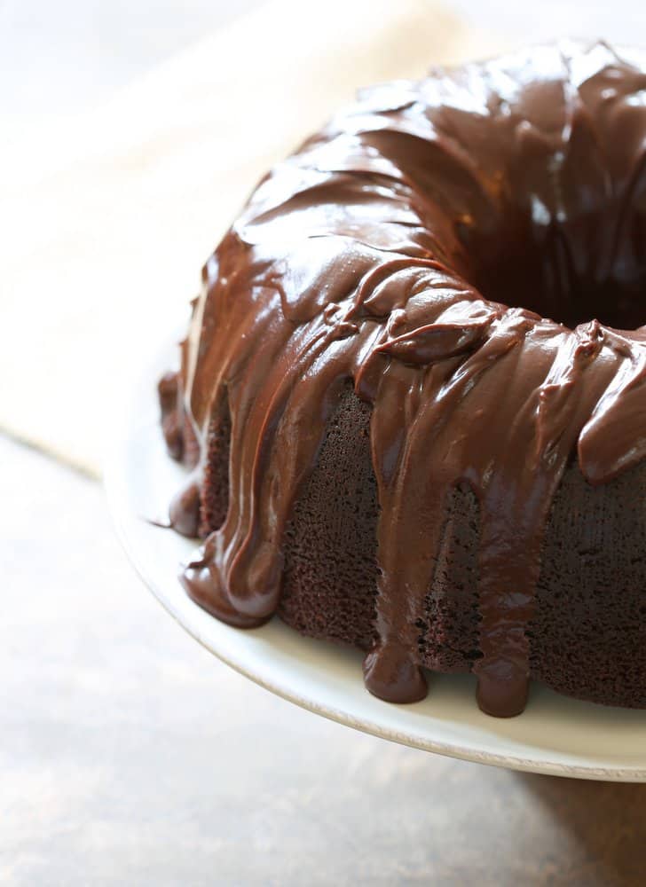 Bundt Cake on a white cake plate