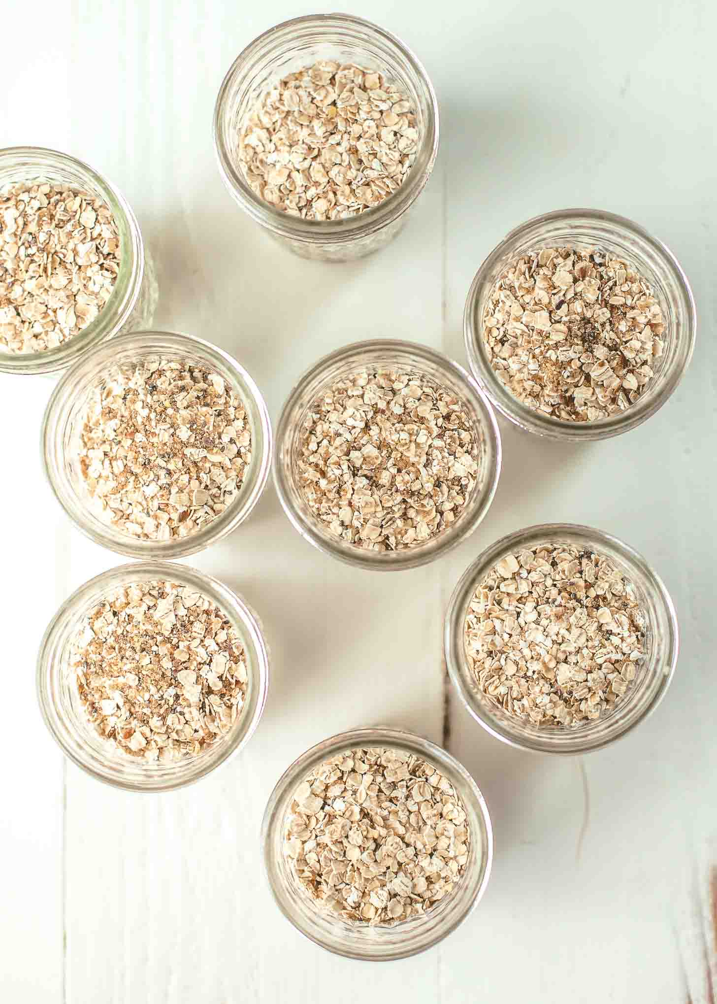 mason jars of homemade oatmeal seen from above
