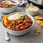 square image of turkey chili in a bowl