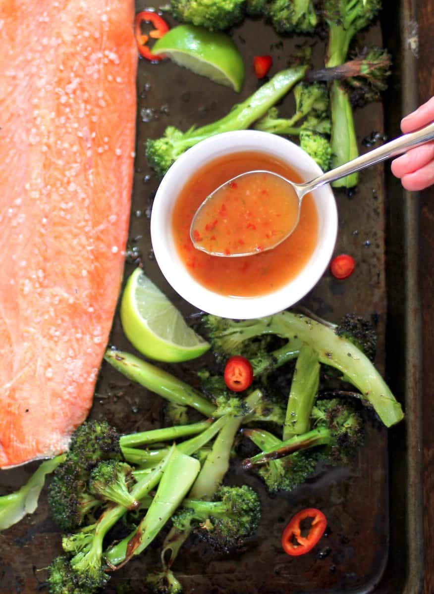 sweet chili sauce in a small white bowl